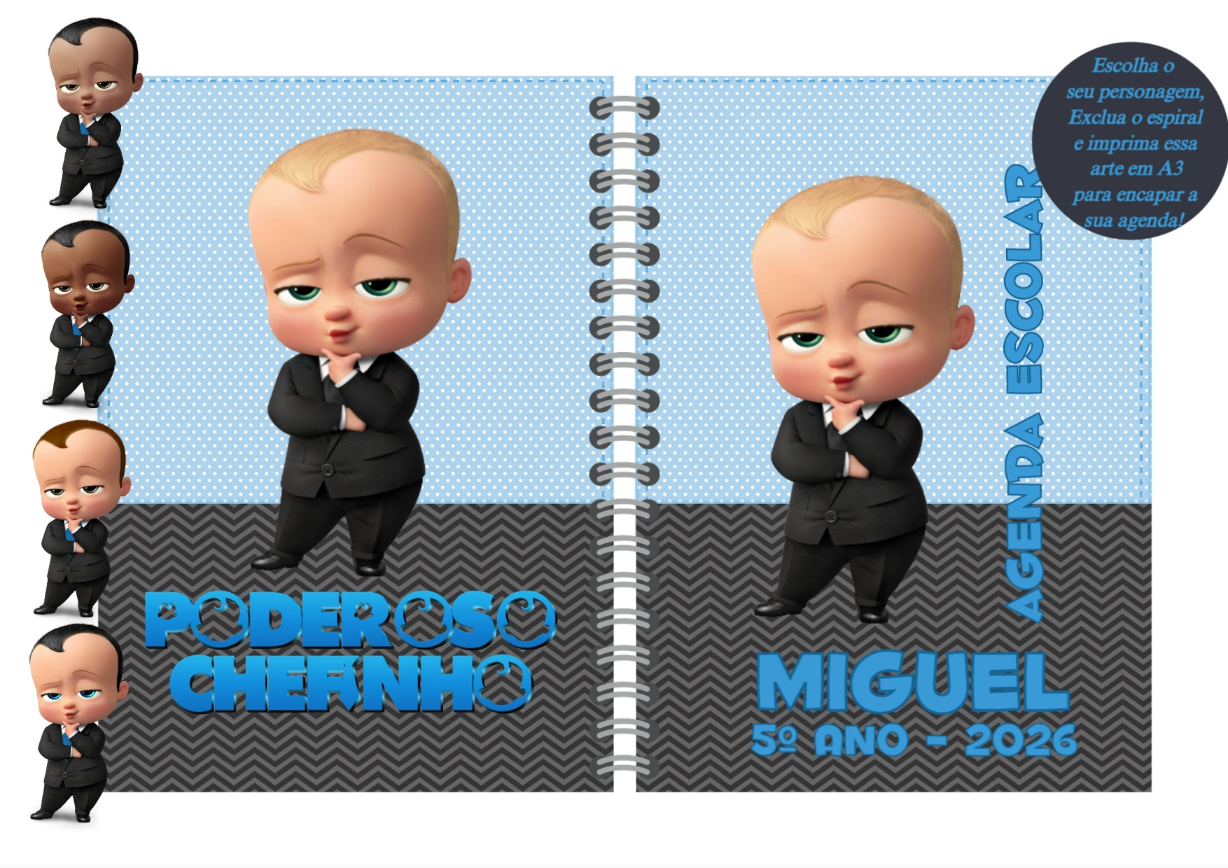 Capa de Agenda Escolar Poderoso Chefinho para Editar Online