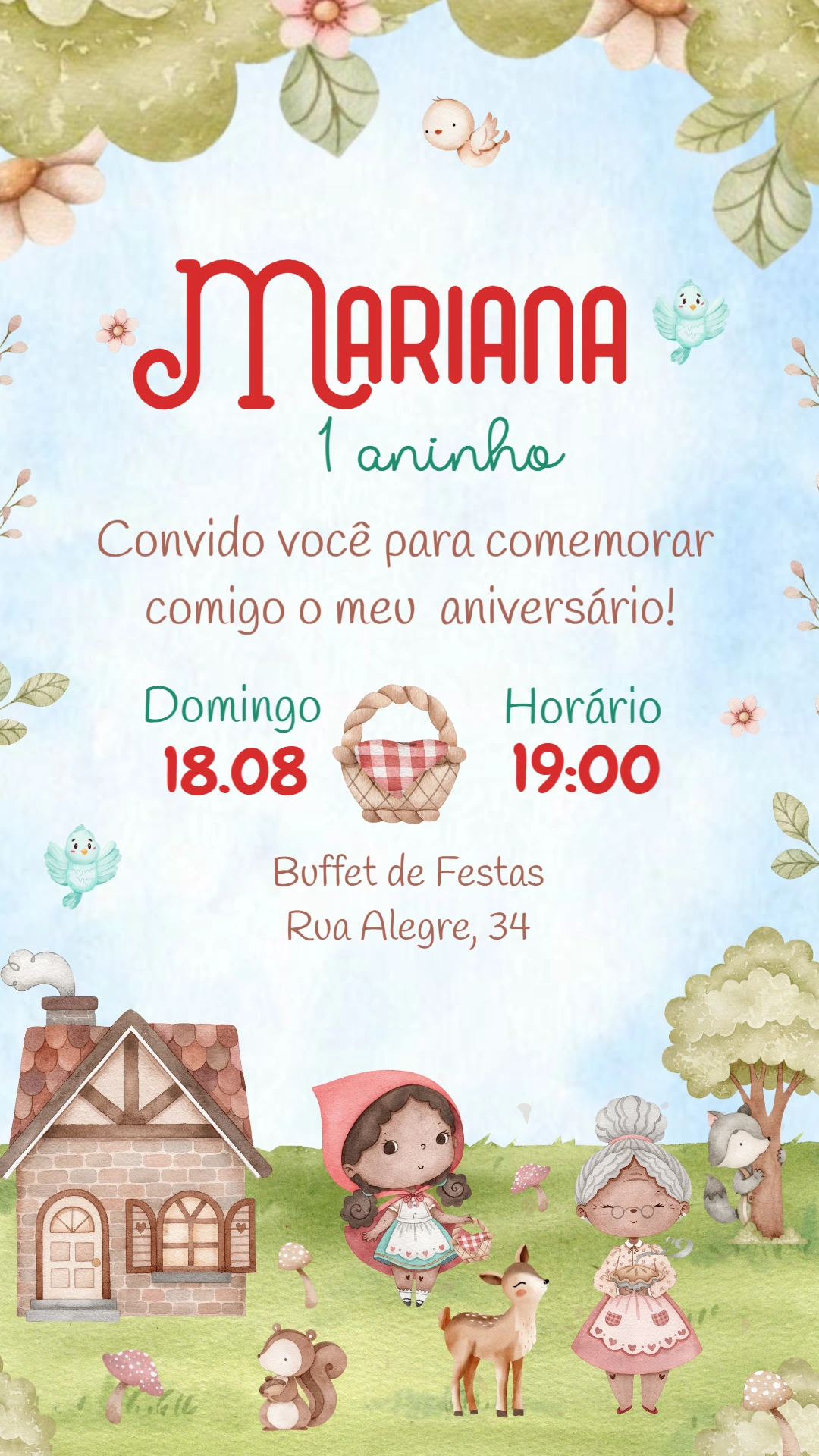 Convite Aniversário Chapeuzinho Vermelho Editável Online