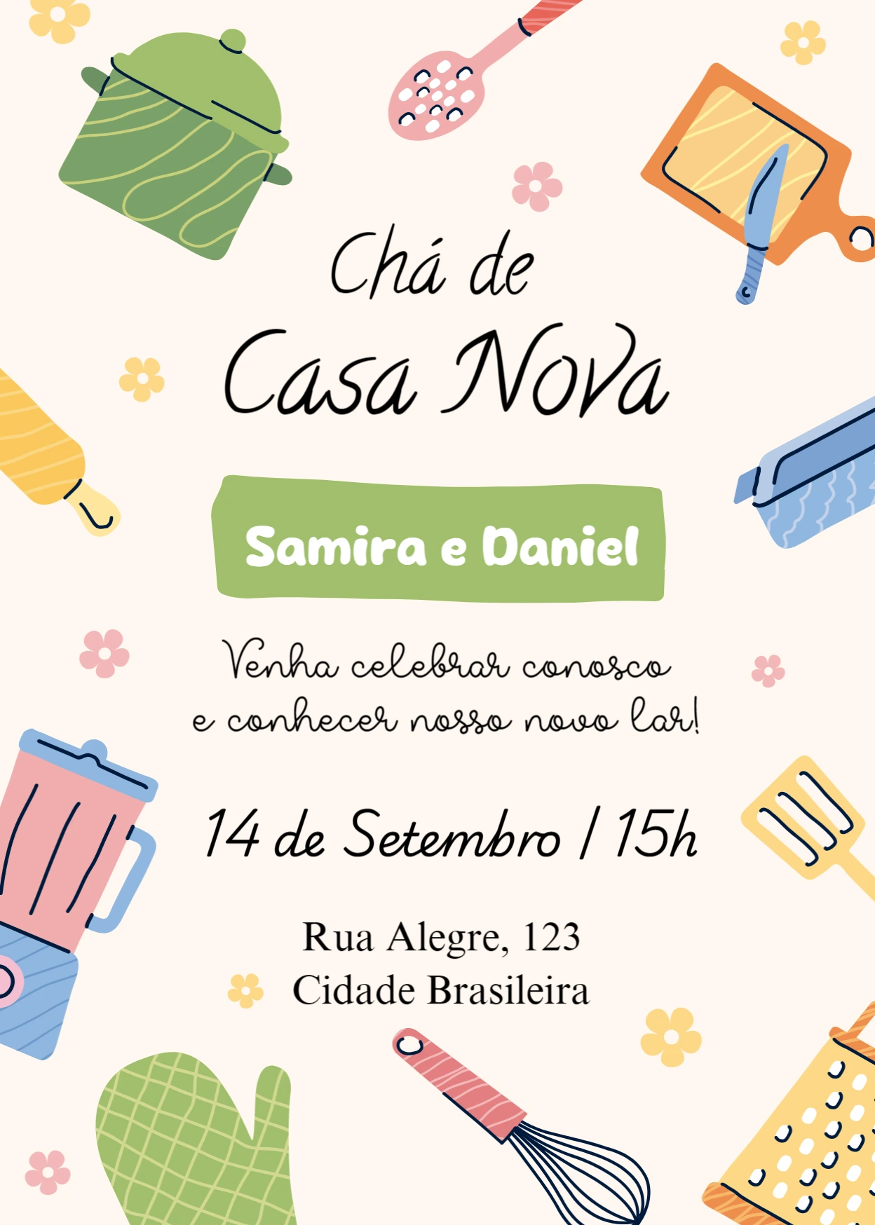 Convite Chá de Casa Nova com Utensílios de Cozinha para Editar