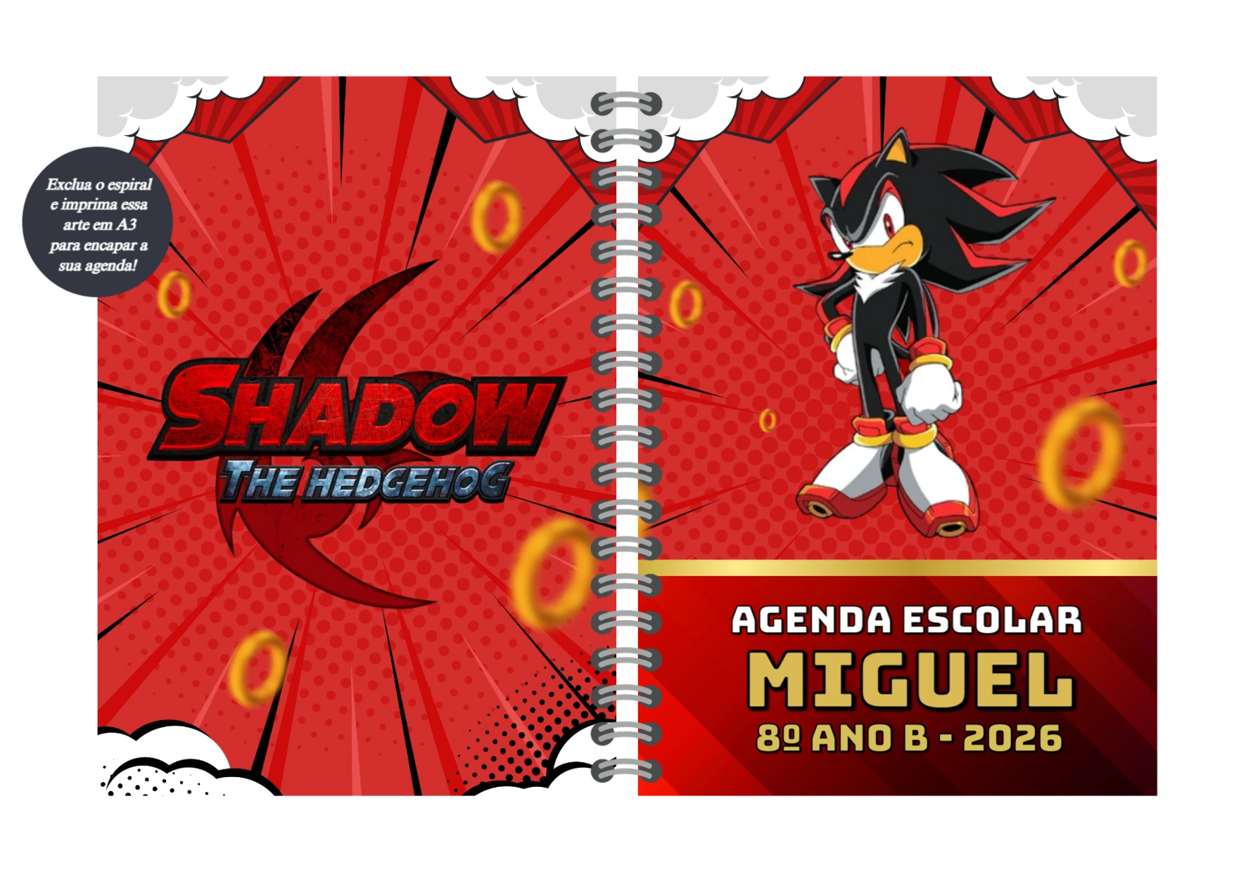 Capa de Agenda Escolar do Shadow Editável para Imprimir