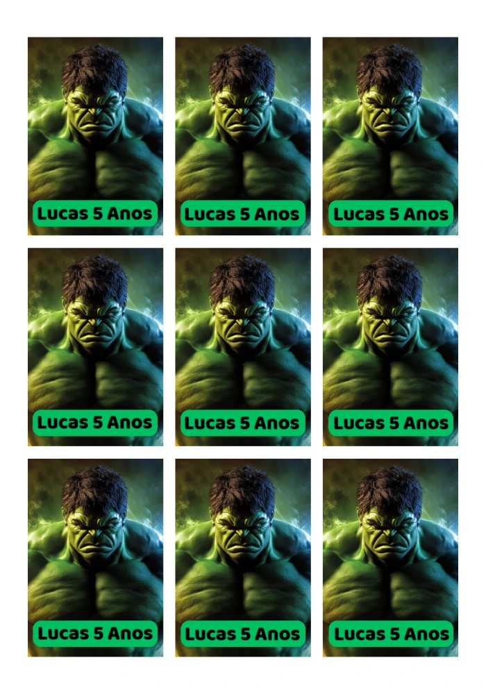 Tag de Aniversário Hulk Editável para Imprimir