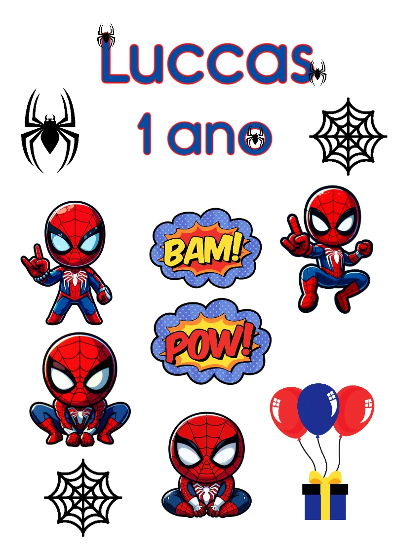 Topo de Bolo Homem Aranha Baby para Editar e Imprimir