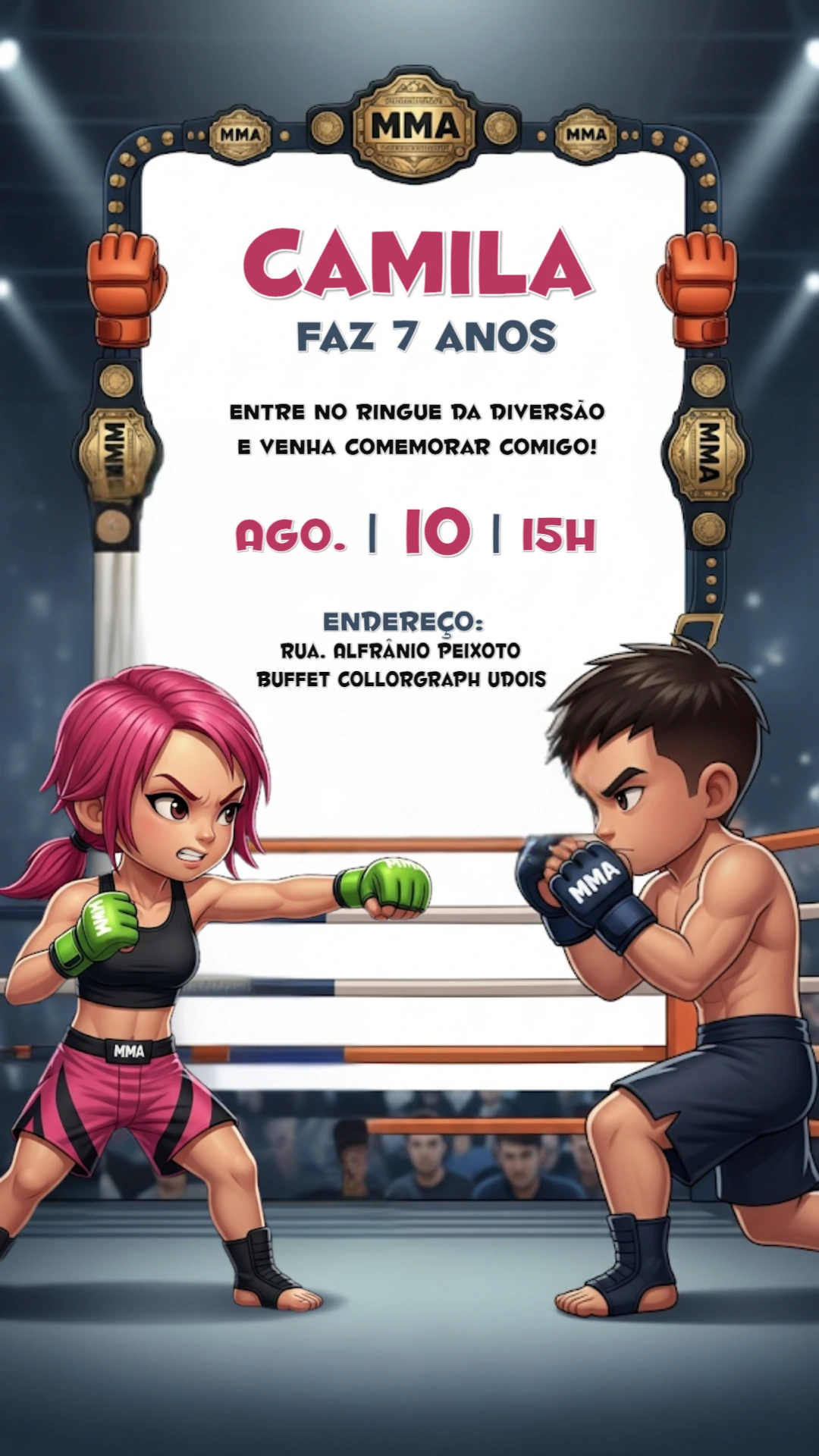 Convite de Aniversário MMA com Lutadores para Editar Online
