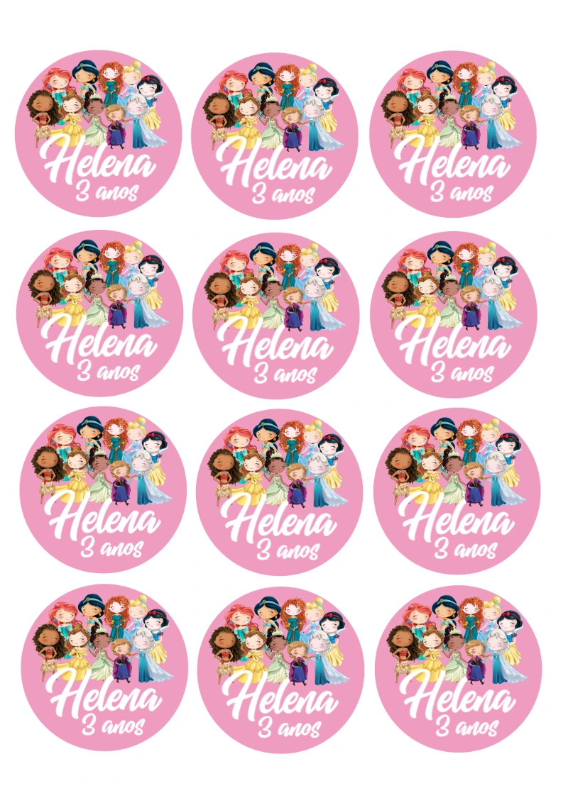 Adesivo Redondo Festa Princesas para Editar Online