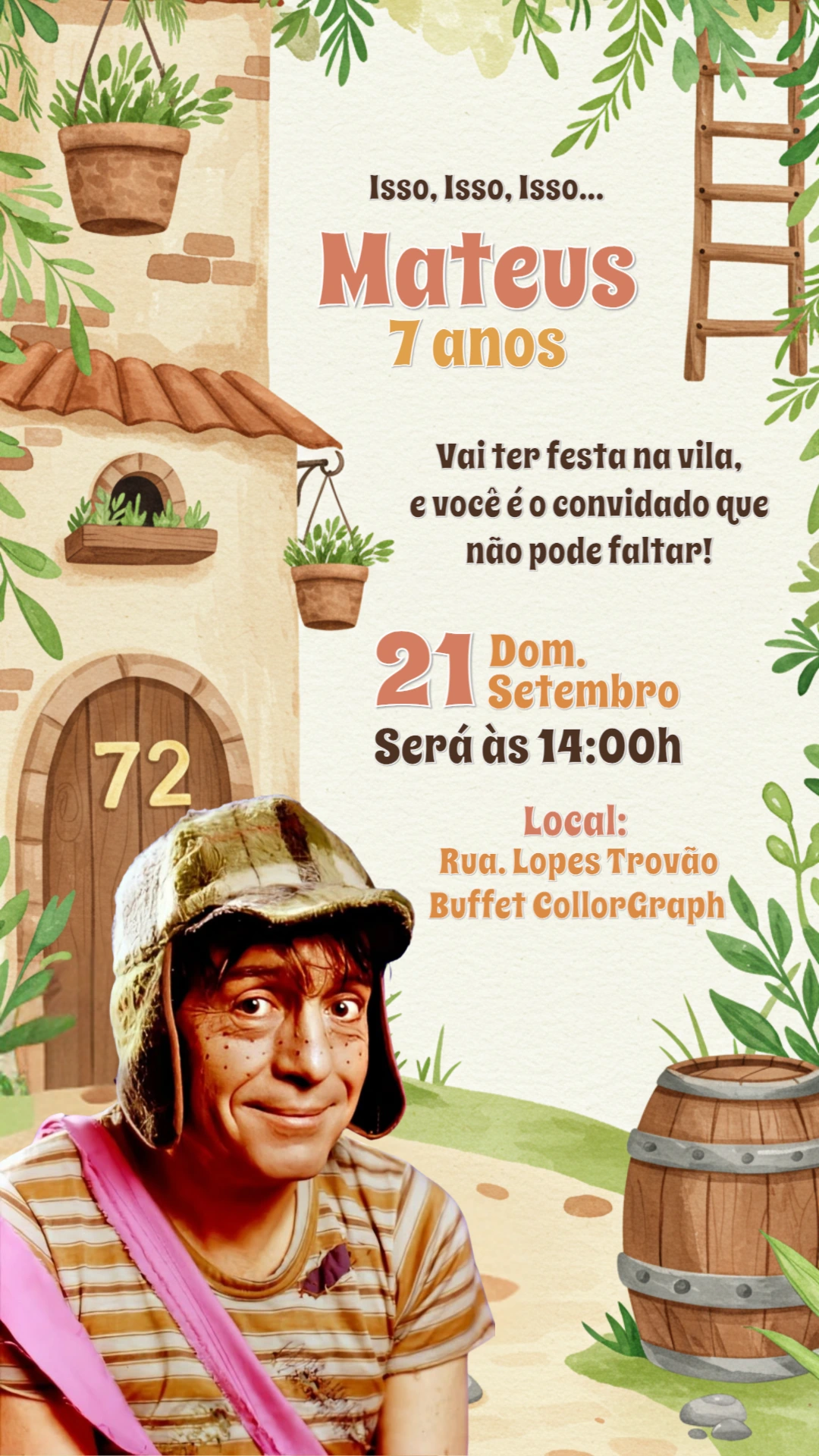 Convite de Aniversário Chaves com a Vila para Editar Online