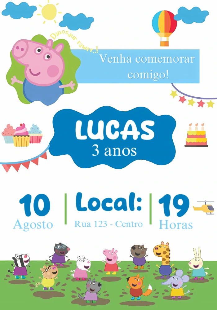 Convite Aniversário George Pig e Amigos para Editar Online
