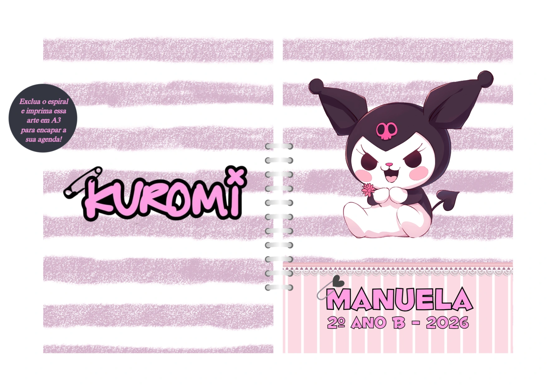 Capa de Agenda Kuromi Personalizada para Editar e Imprimir