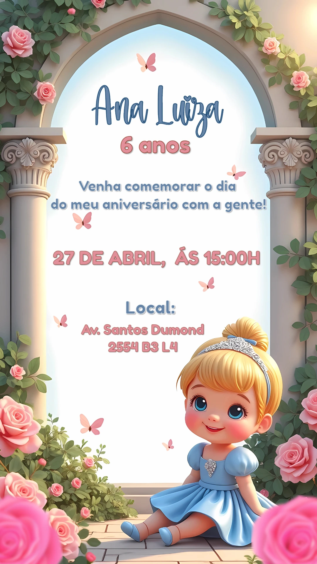 Convite Aniversário Princesa Cinderela para Editar Online