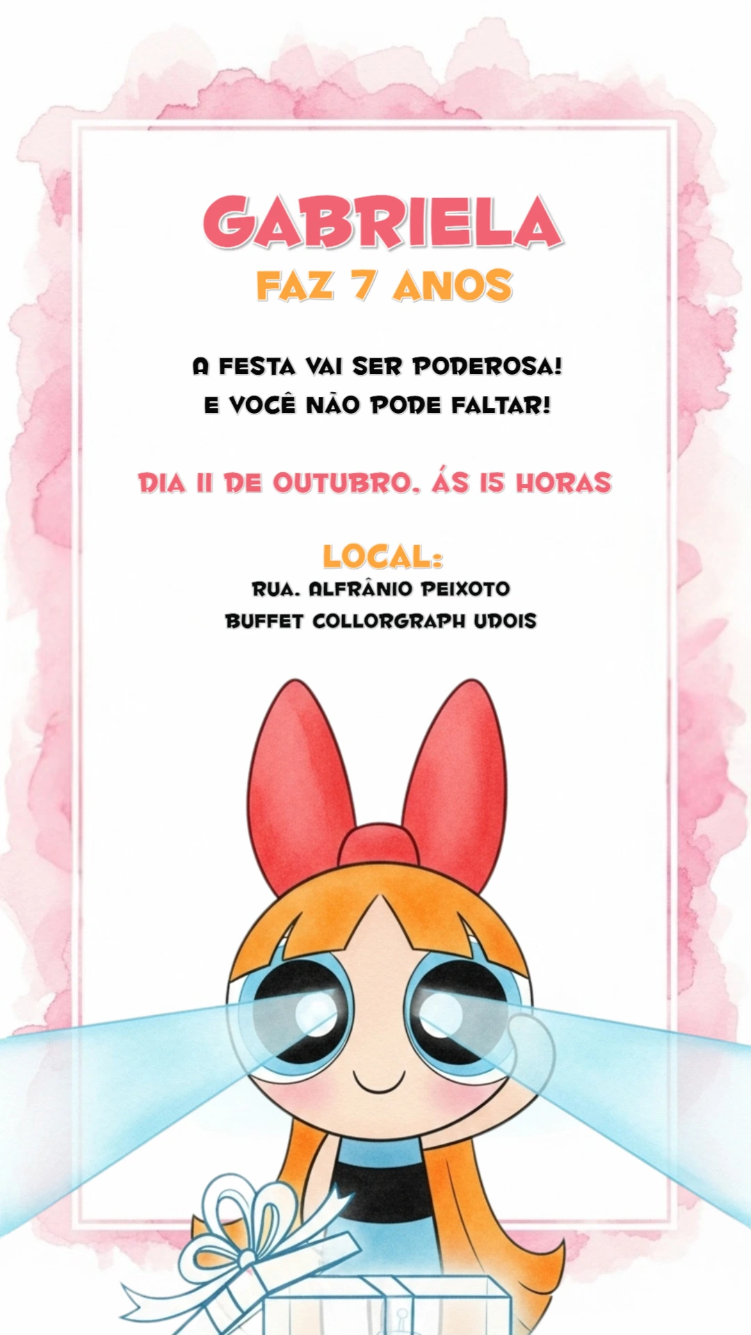 Convite de Aniversário Meninas Super Poderosas para Editar Online