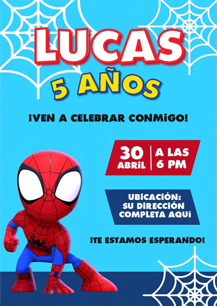 Invitación de Cumpleaños del Hombre Araña para Editar Online