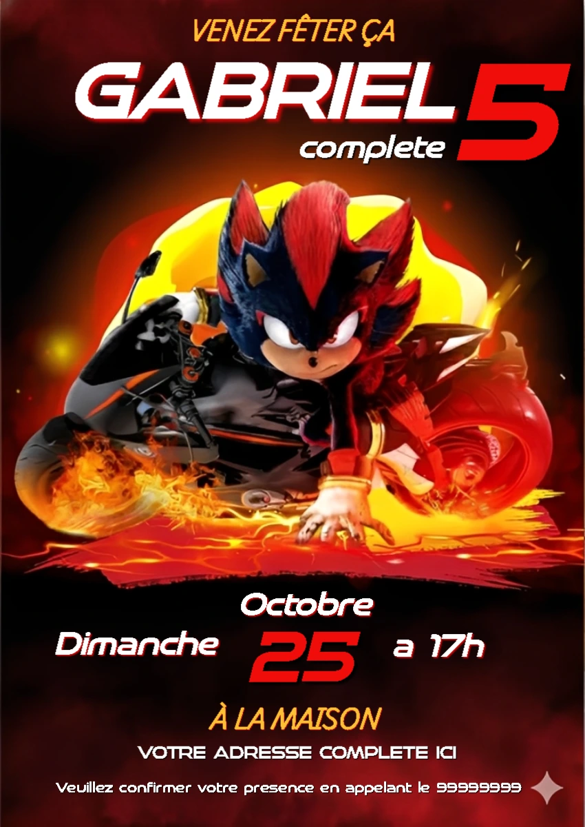 Invitation Anniversaire Shadow the Hedgehog à Modifier en Ligne