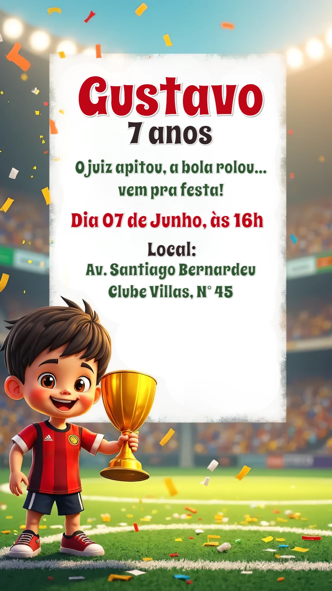 Convite de Aniversário Futebol Menino para Editar Online
