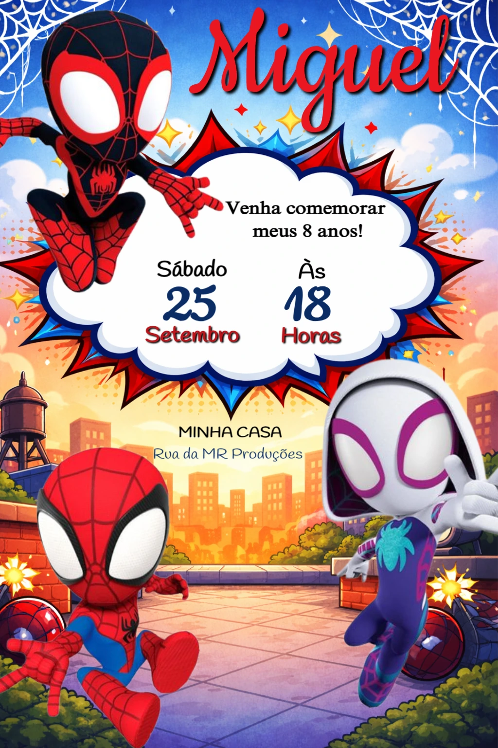 Convite de Aniversário Spidey e Amigos para Editar Online