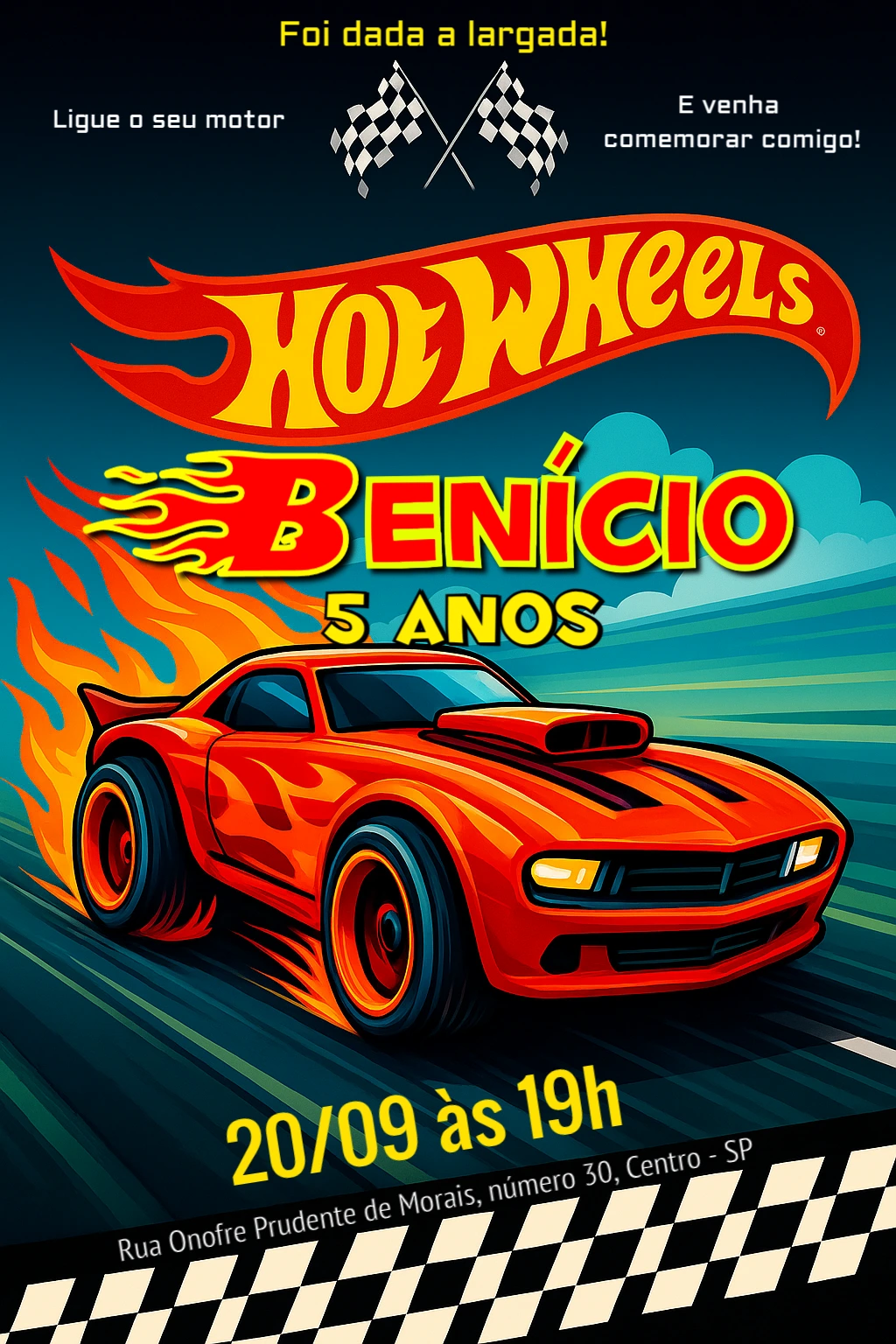 Convite de Aniversário Hot Wheels para Editar Online