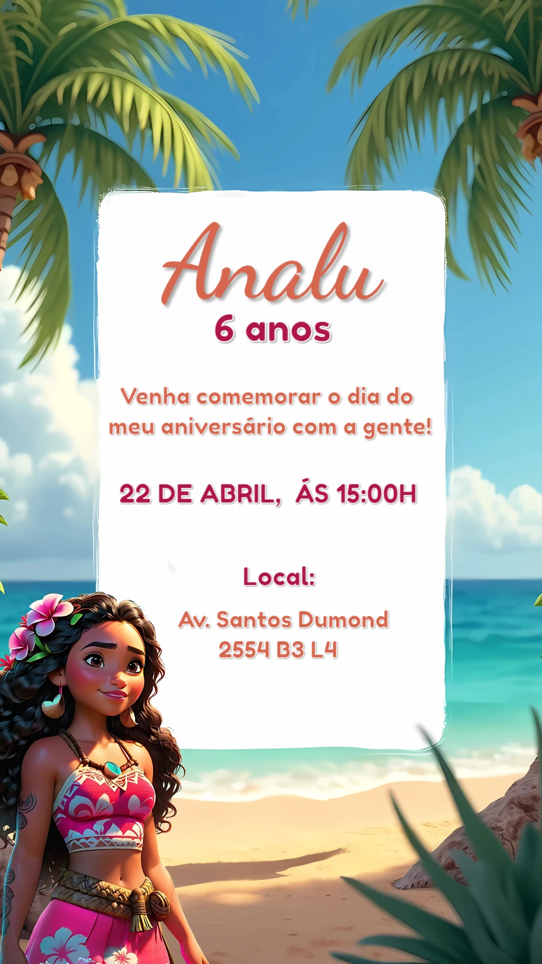 Convite de Aniversário Moana para Editar Online