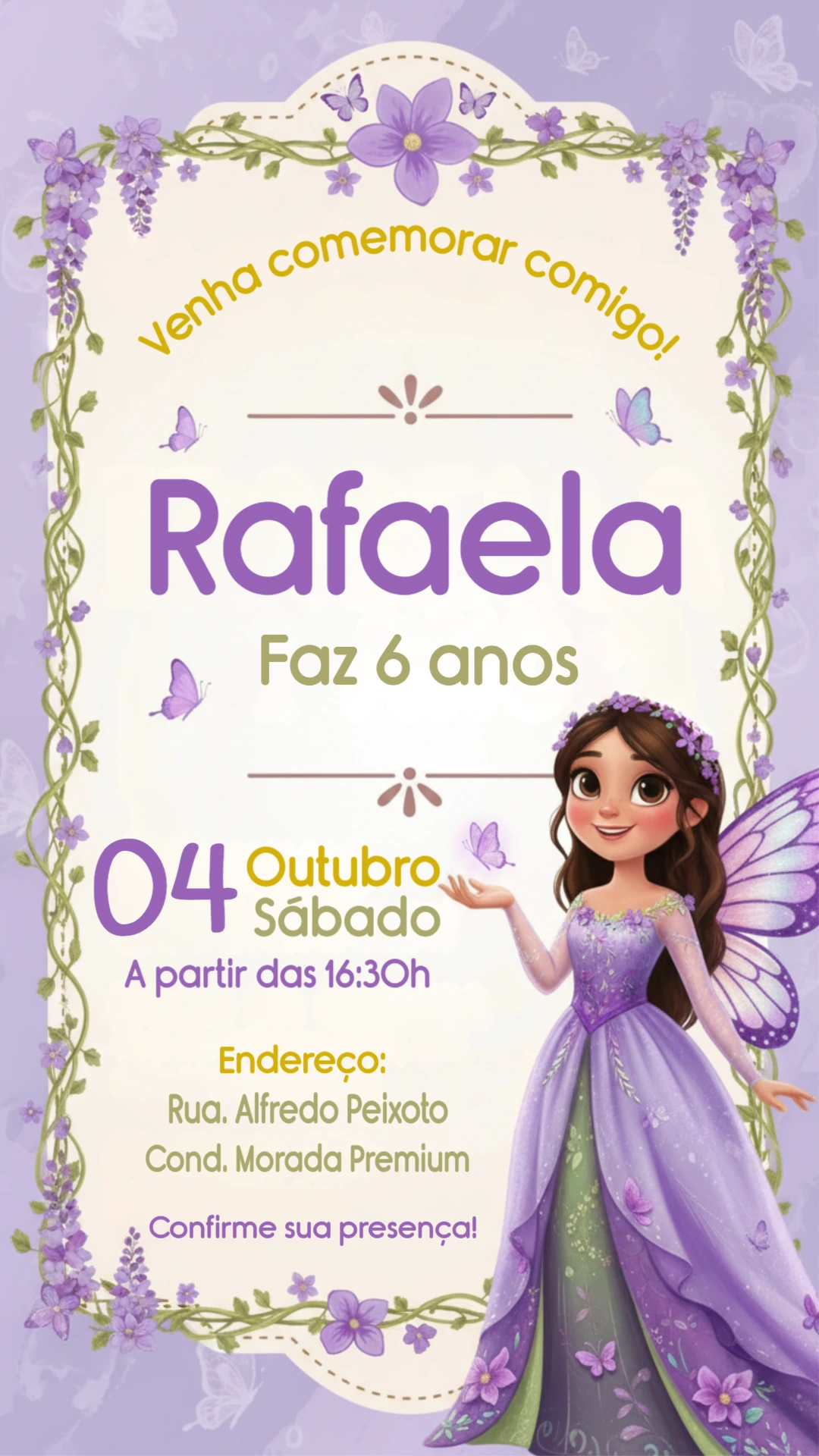 Convite Digital Aniversário Infantil Fada Encantada para Editar