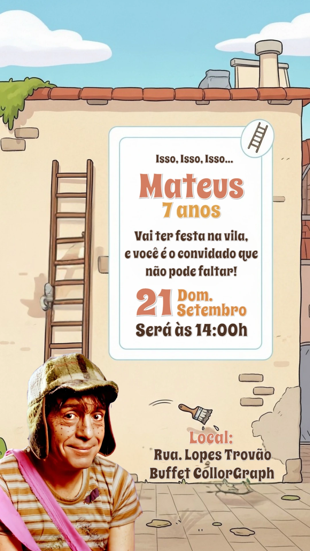 Convite de Aniversário Chaves para Editar Online