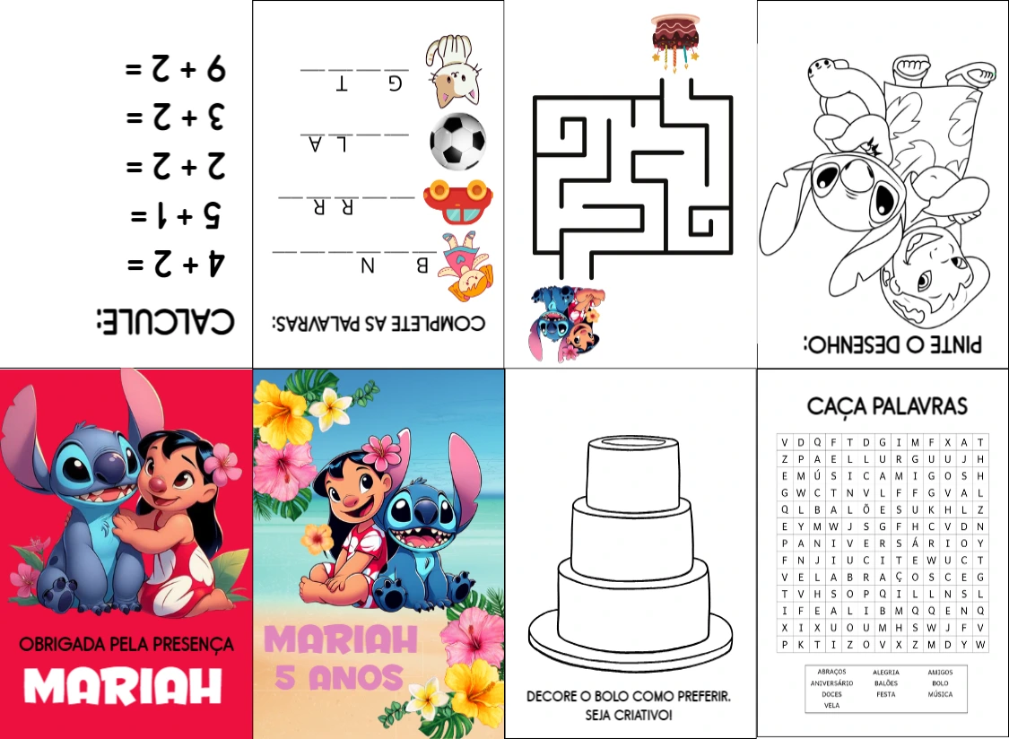 Mini Livro de Atividades Lilo e Stitch para Editar Online