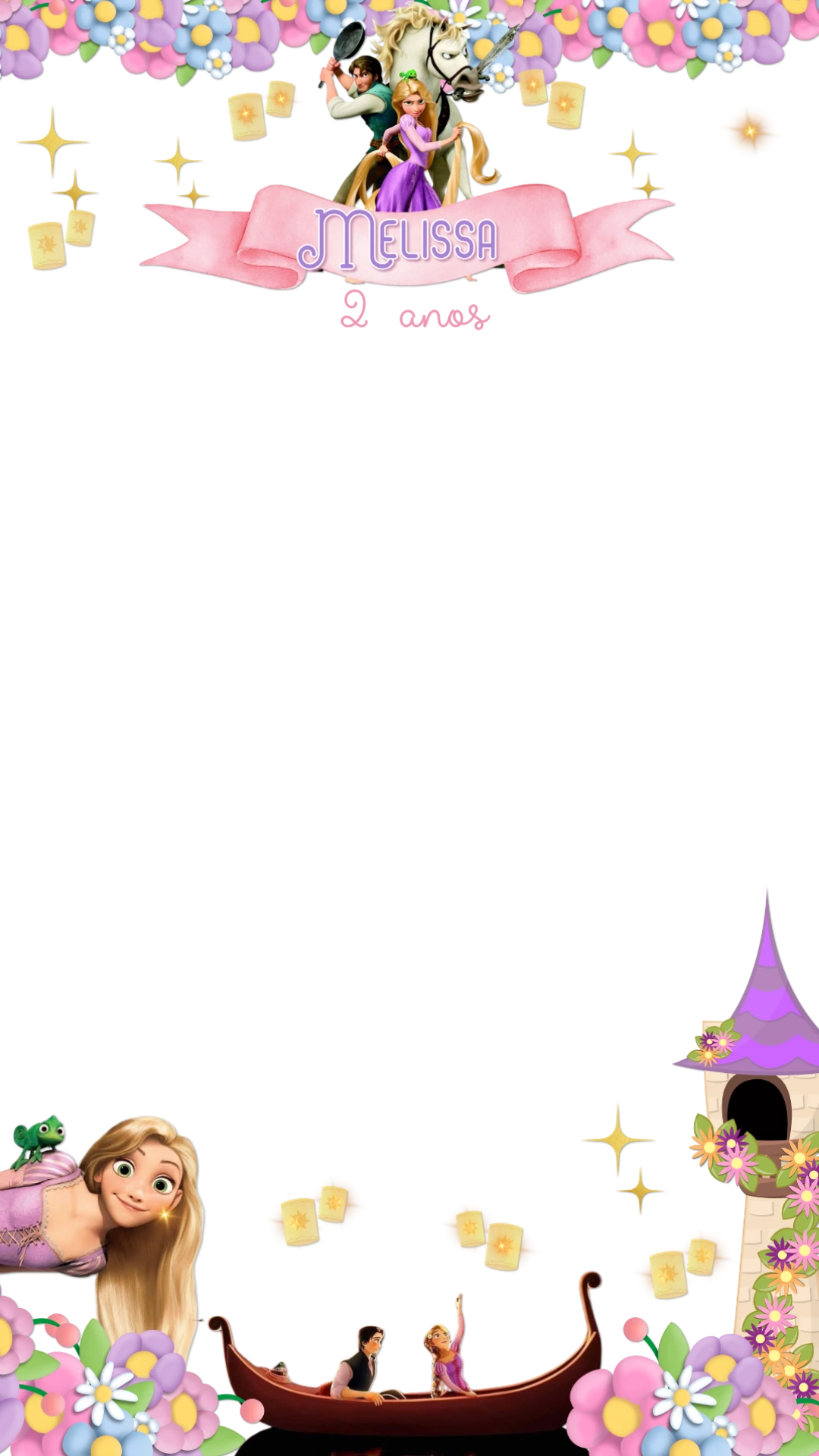 Moldura Story Aniversário Enrolados Rapunzel para Editar Online