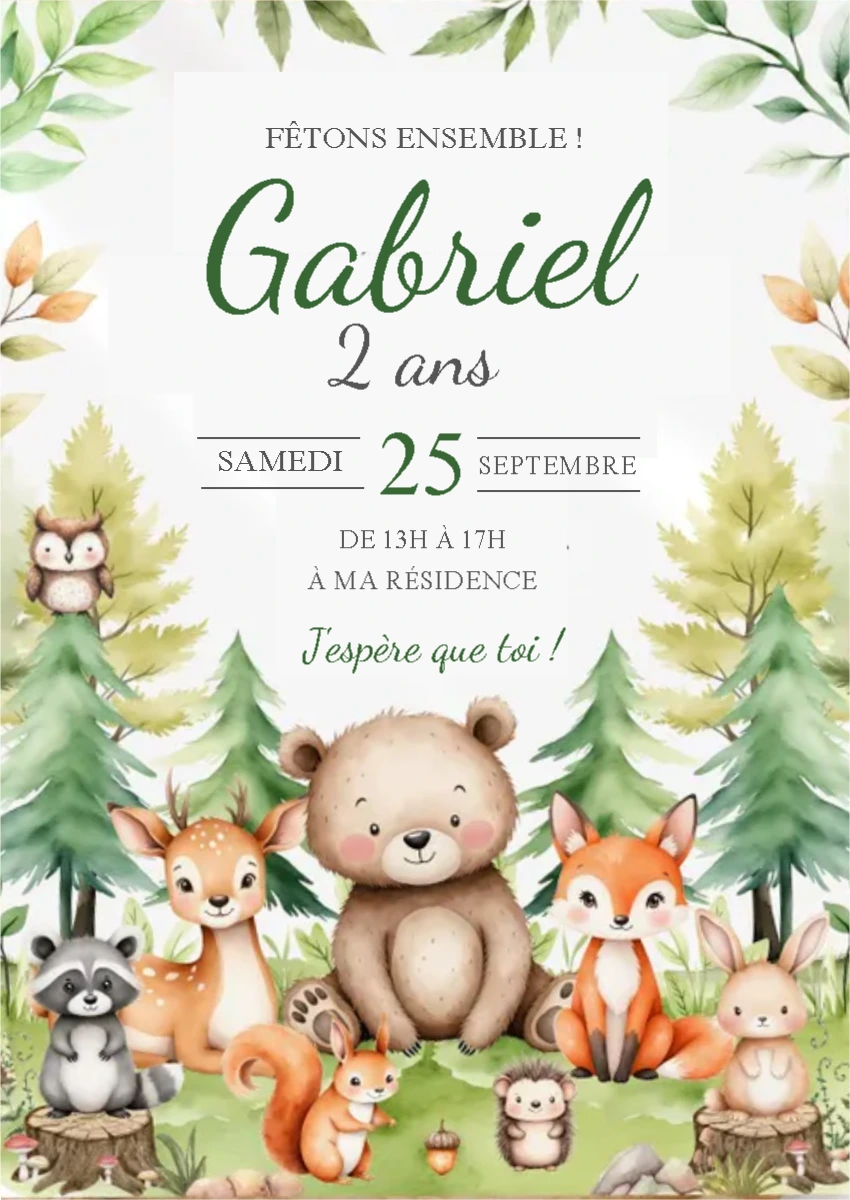 Invitation Anniversaire Forêt Enchantée à Modifier en Ligne