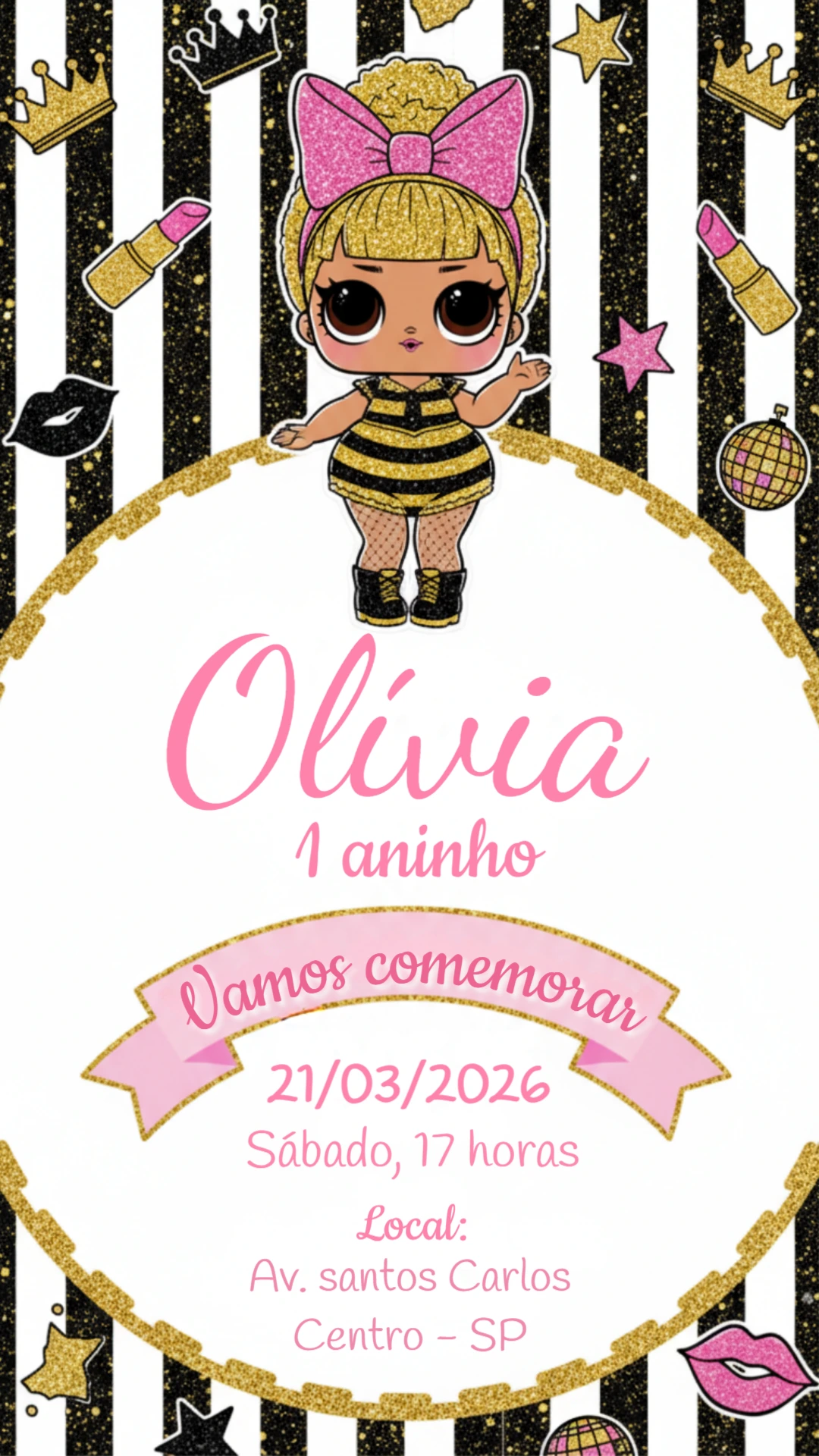 Convite Digital Aniversário LOL Surprise Glitter Editável