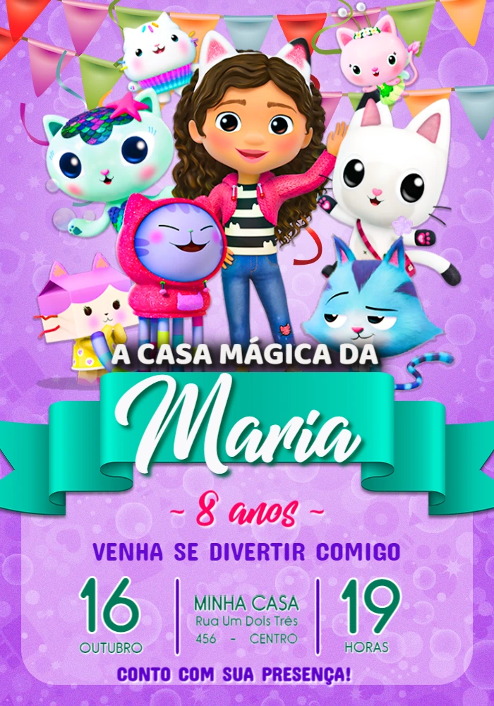 Convite Aniversário A Casa Mágica da Gabby para Editar Online