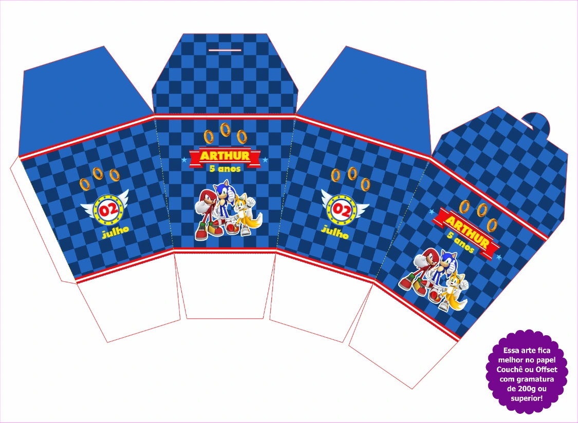 Caixa Chinesa Sonic Editável para Festa de Aniversário