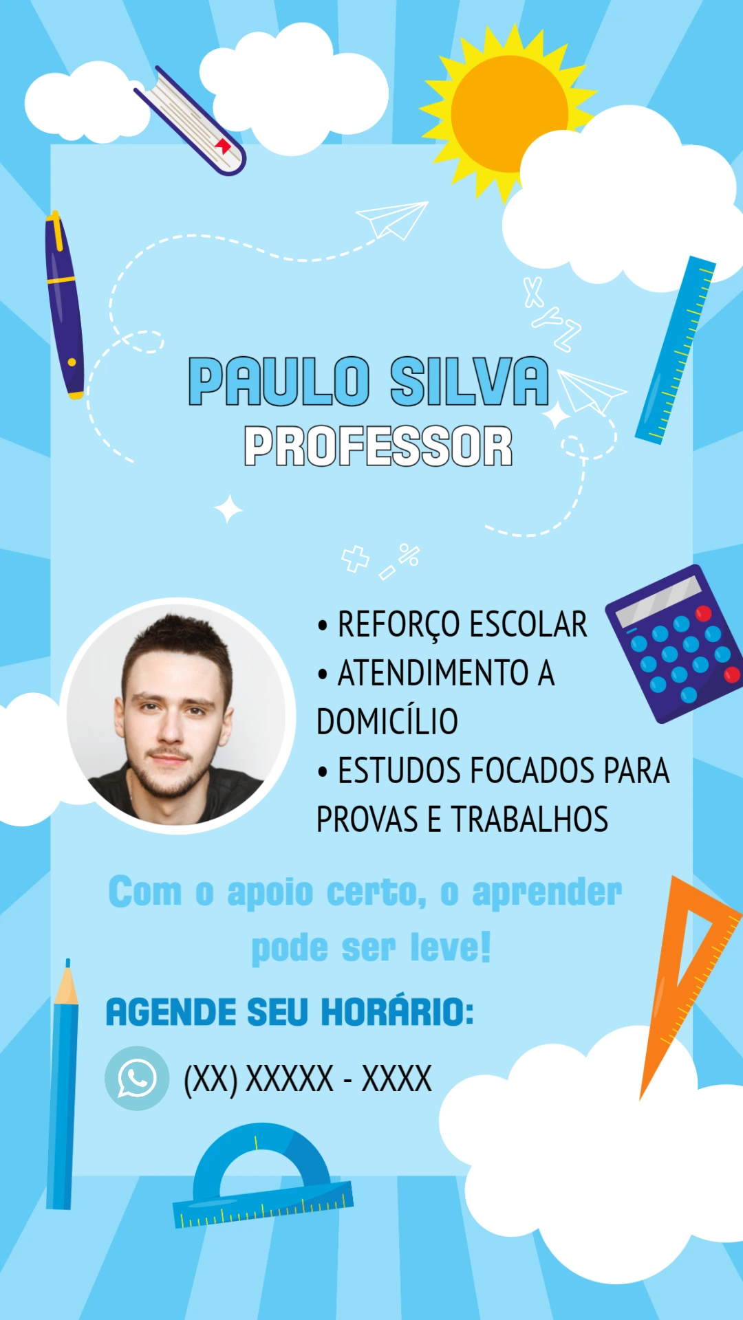 Cartão de Visita Aulas de Reforço Escolar para Editar Online
