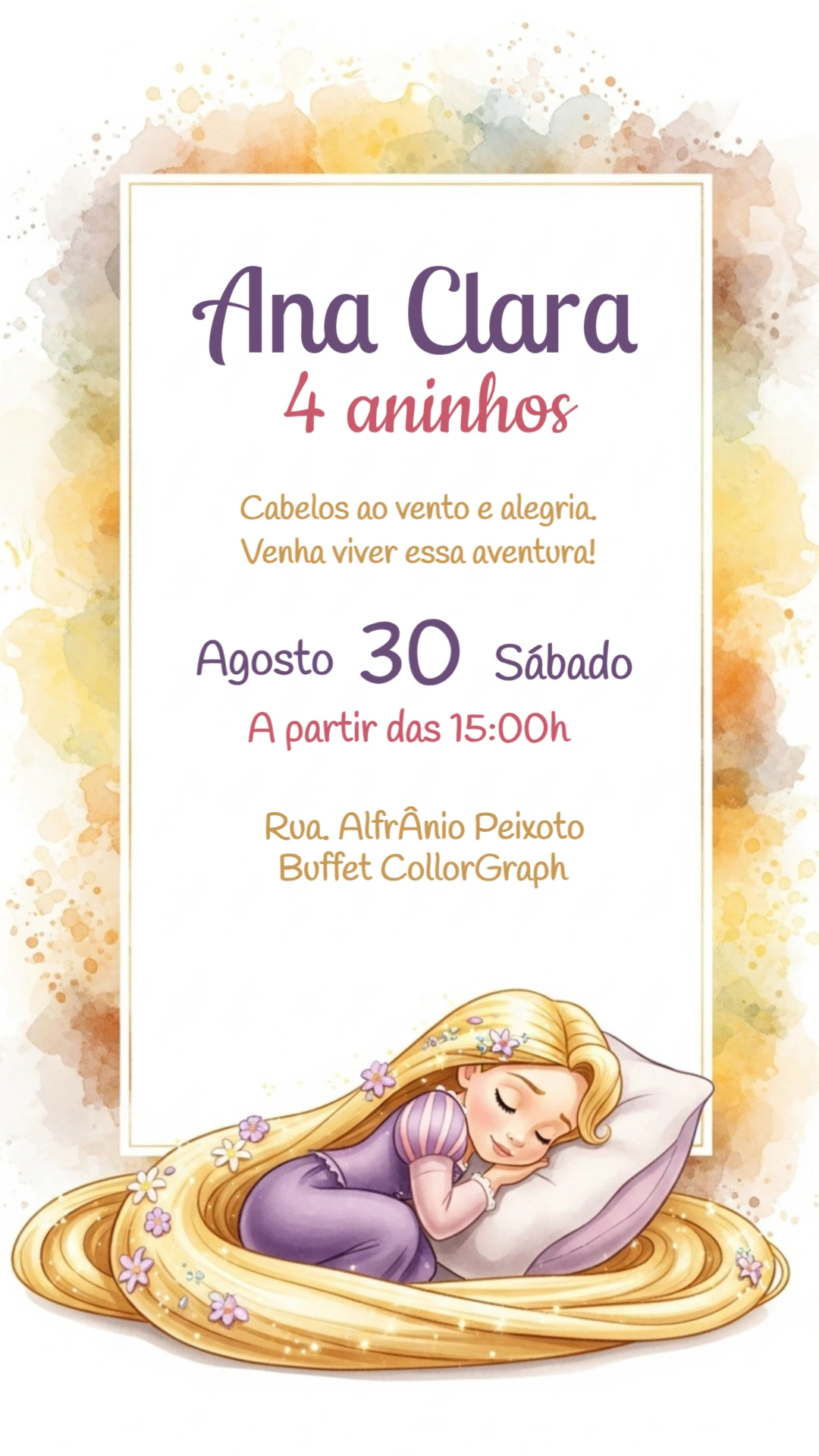 Convite Aniversário Enrolados Rapunzel para Editar Online