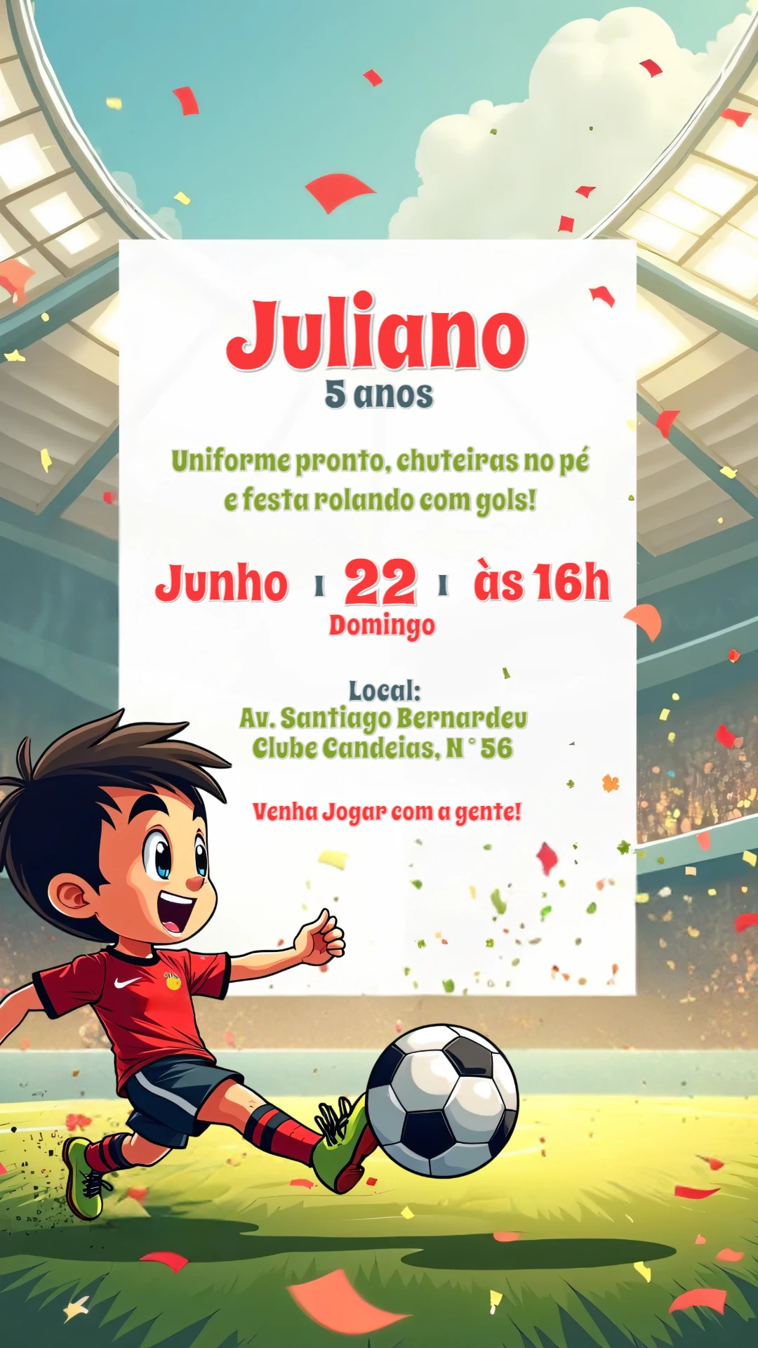 Convite de Aniversário Futebol com Jogador para Editar Online