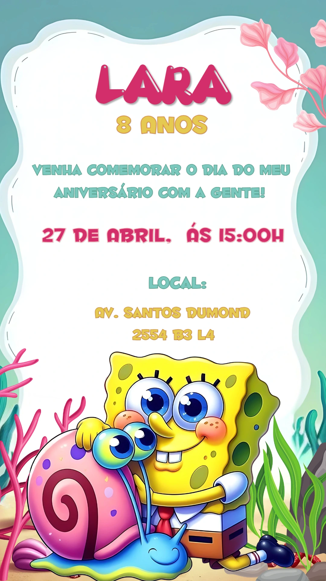 Convite de Aniversário Bob Esponja com Personagens para Editar