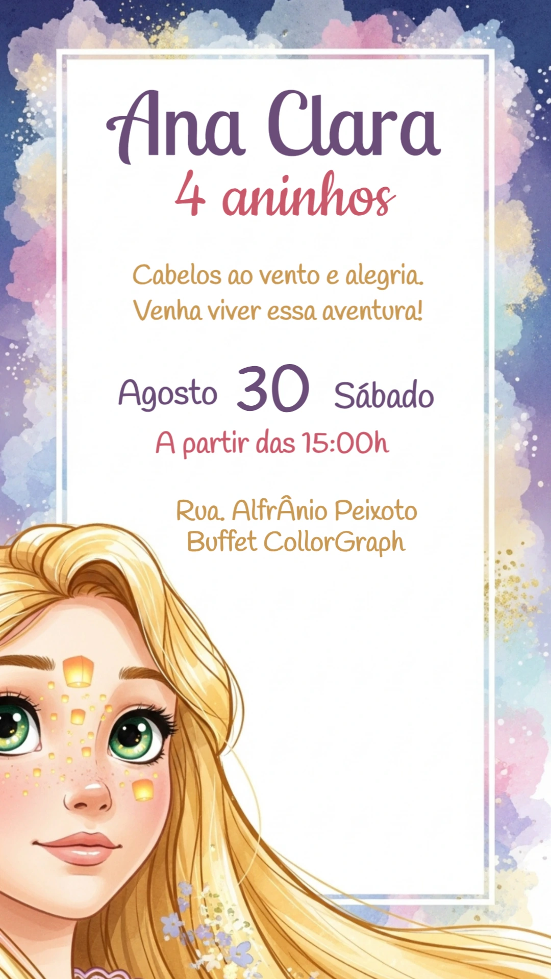 Convite de Aniversário Rapunzel Enrolados para Editar Online