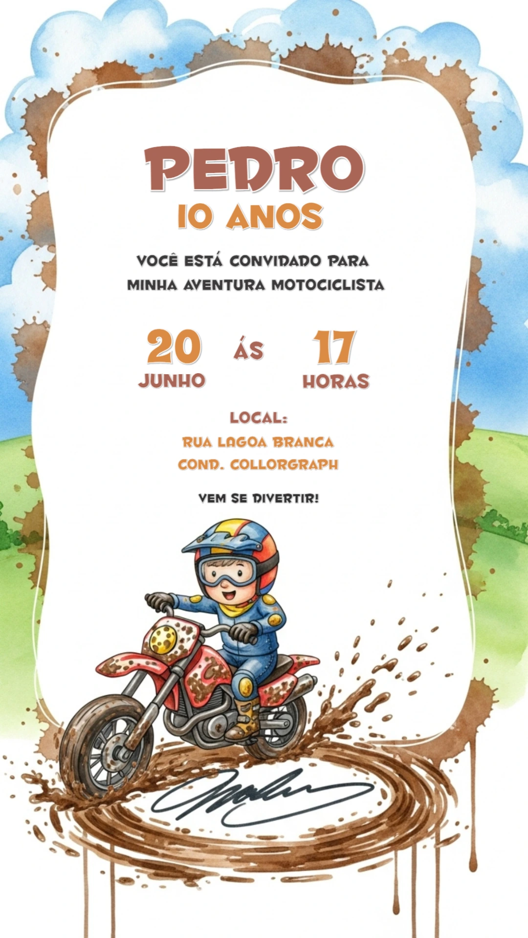 Convite de Aniversário Motocross Radical para Editar Online