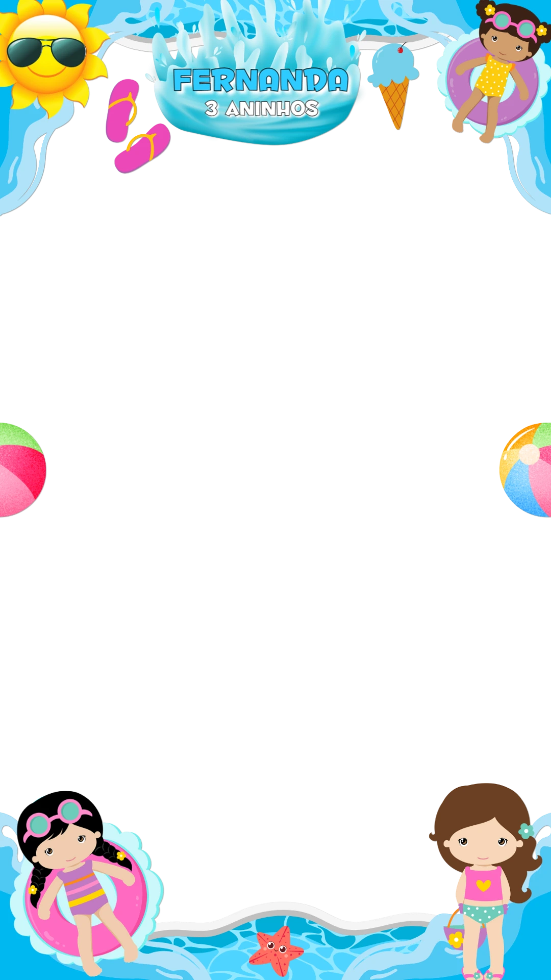 Moldura Aniversário Pool Party para Stories para Editar Online