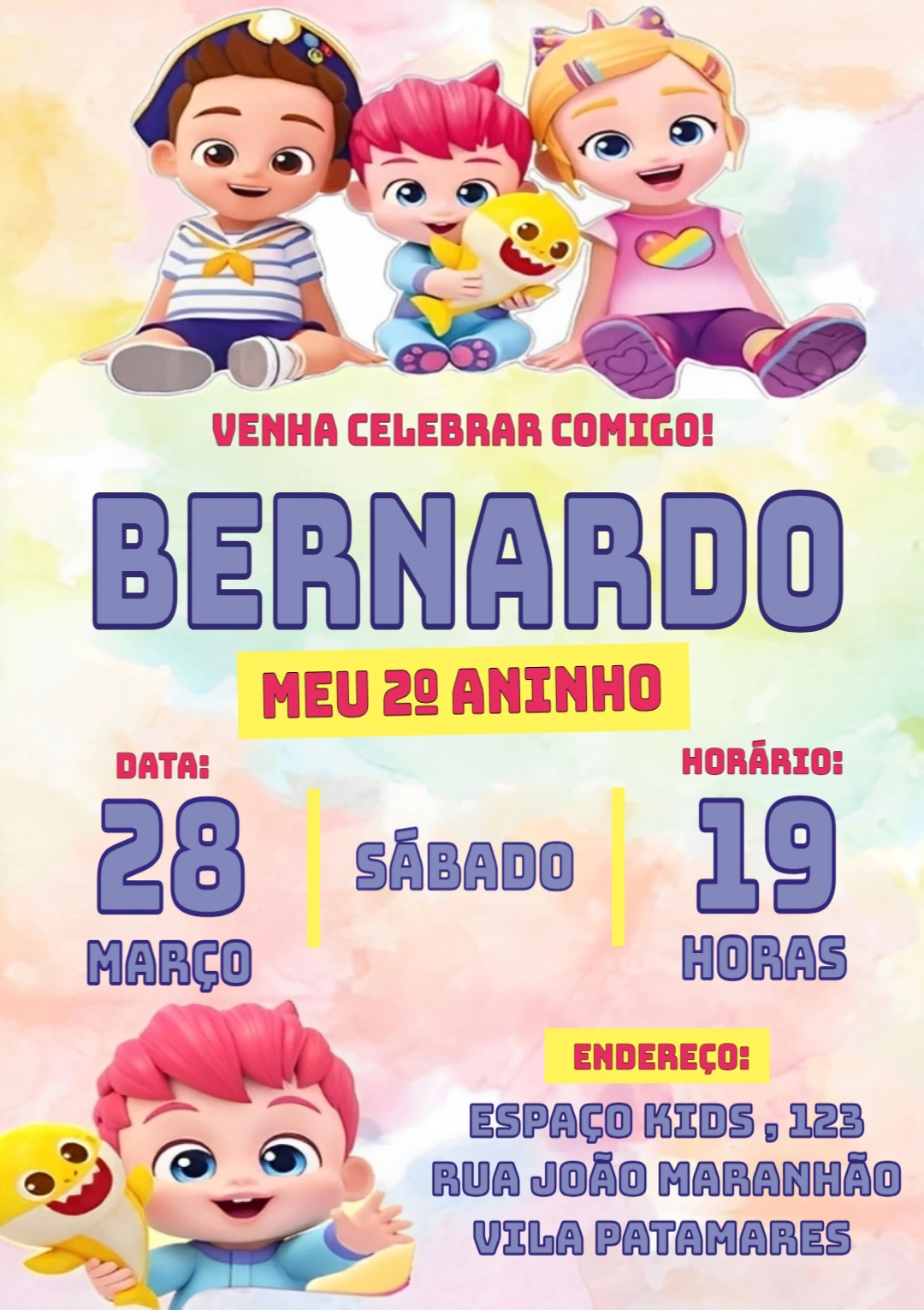 Convite de Aniversário Bebefinn com Personagens para Editar