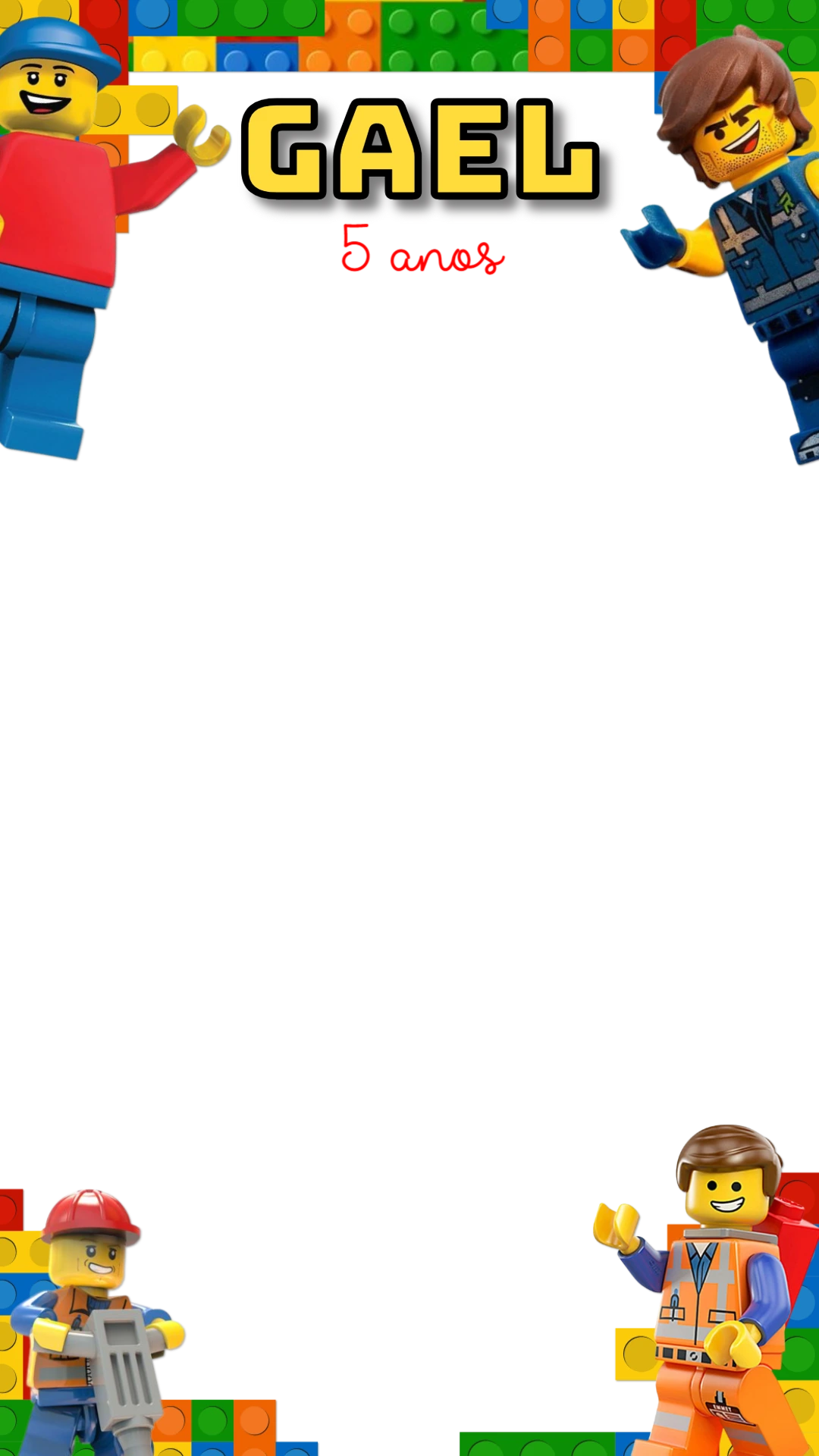 Moldura de Aniversário Lego com Personagens para Editar Online