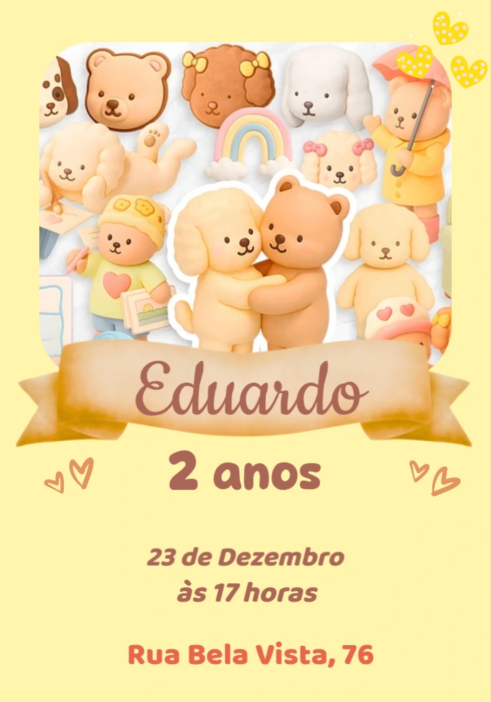 Convite de Aniversário Ursinhos Fofos para Editar Online