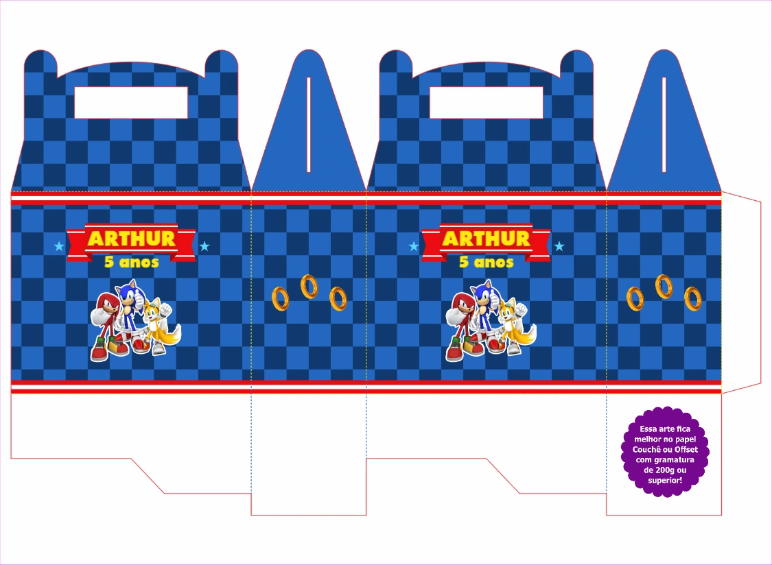Caixa Surpresa Festa Sonic com Personagens para Editar Online