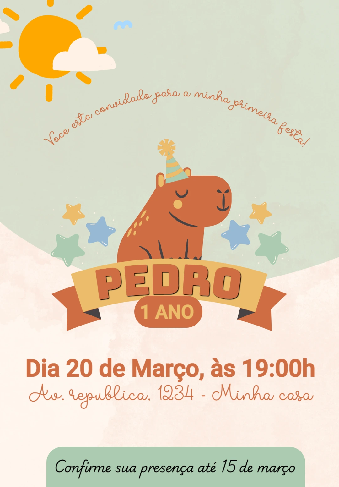Convite de Aniversário Capivara para Editar e Imprimir