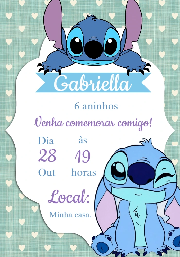 Convite de Aniversário Stitch para Editar Online