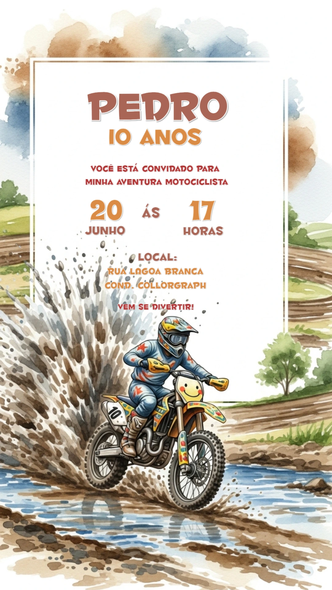 Convite de Aniversário Motocross Radical para Editar Online