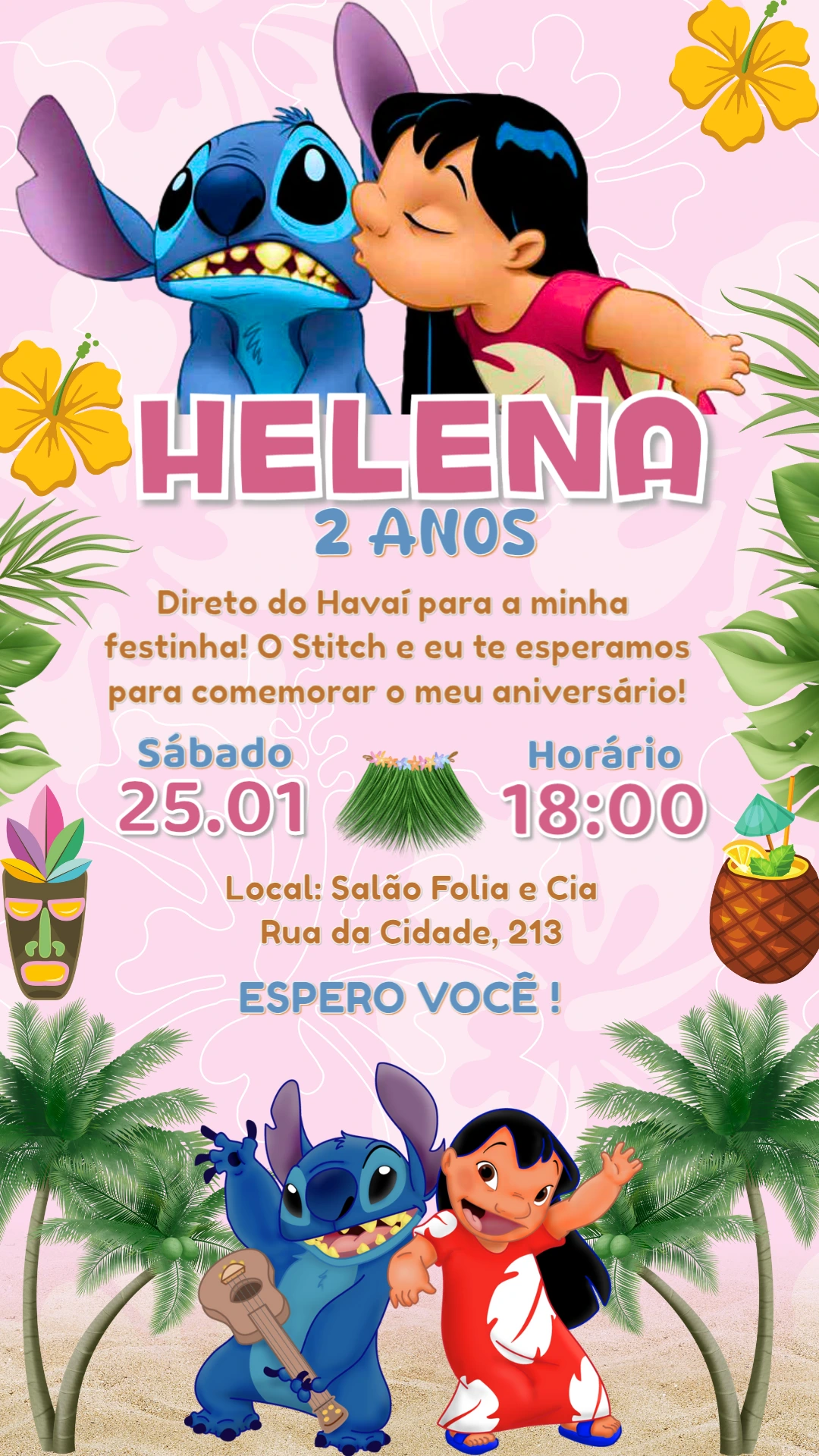Convite de Aniversário Lilo e Stitch para Editar Online