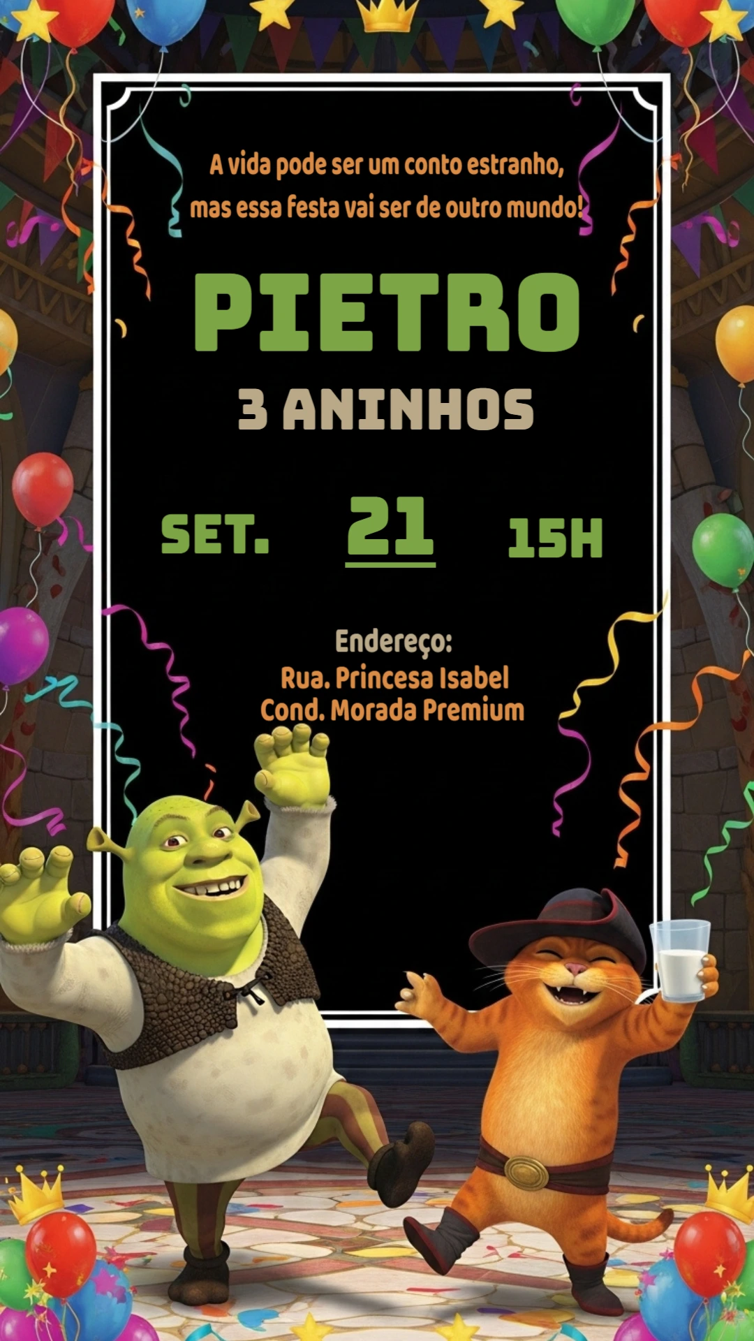 Convite de Aniversário Shrek Editável para Festa Infantil