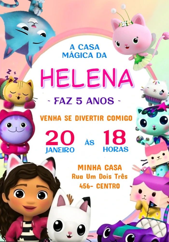 Convite Aniversário A Casa Mágica da Gabby para Editar Online
