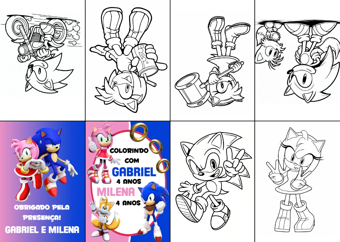 Livrinho de Colorir Aniversário Sonic e Amy Editável