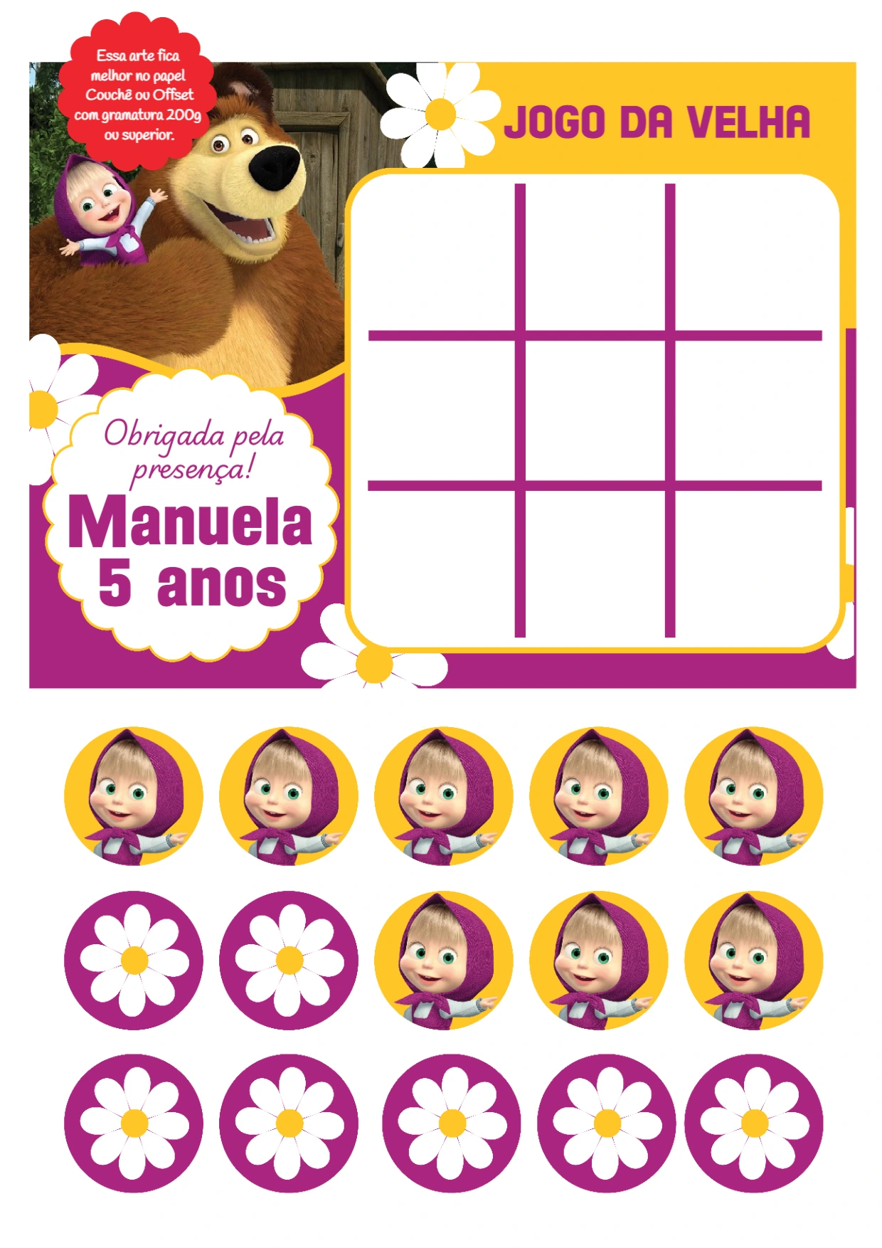 Lembrancinha Jogo da Velha Masha e o Urso para Editar