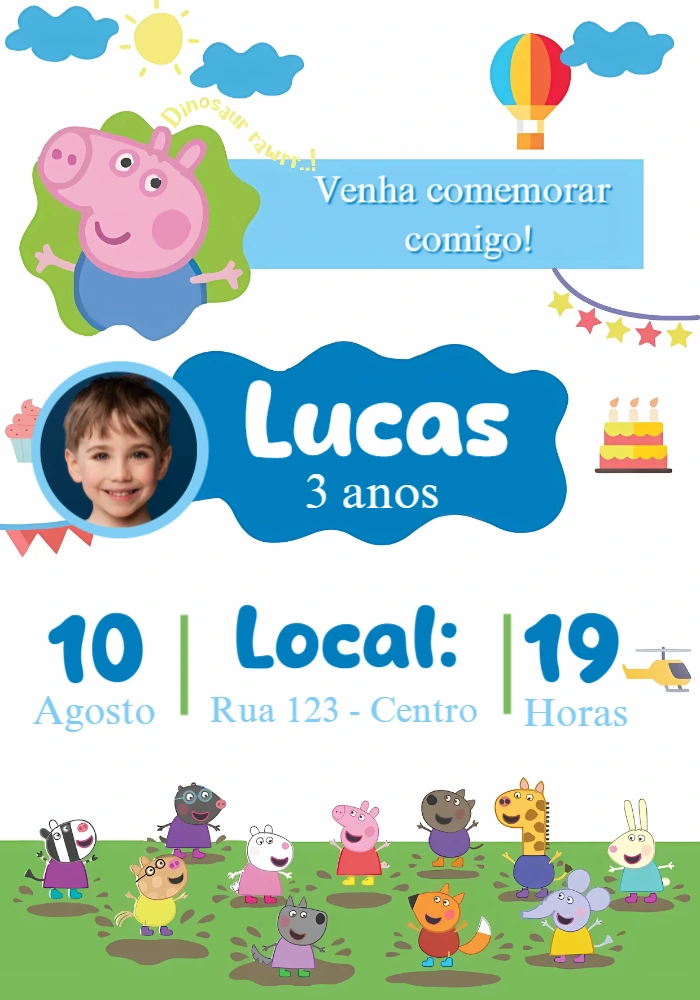 Convite Aniversário George Pig com Foto para Editar Online