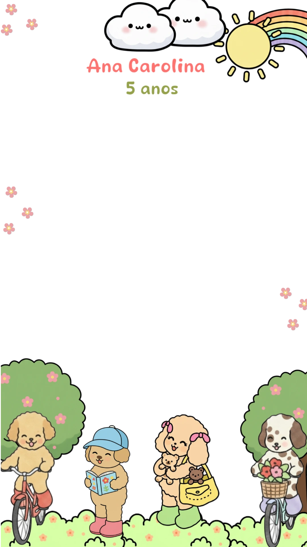 Moldura de Aniversário Cachorrinhos Fofos para Editar Online