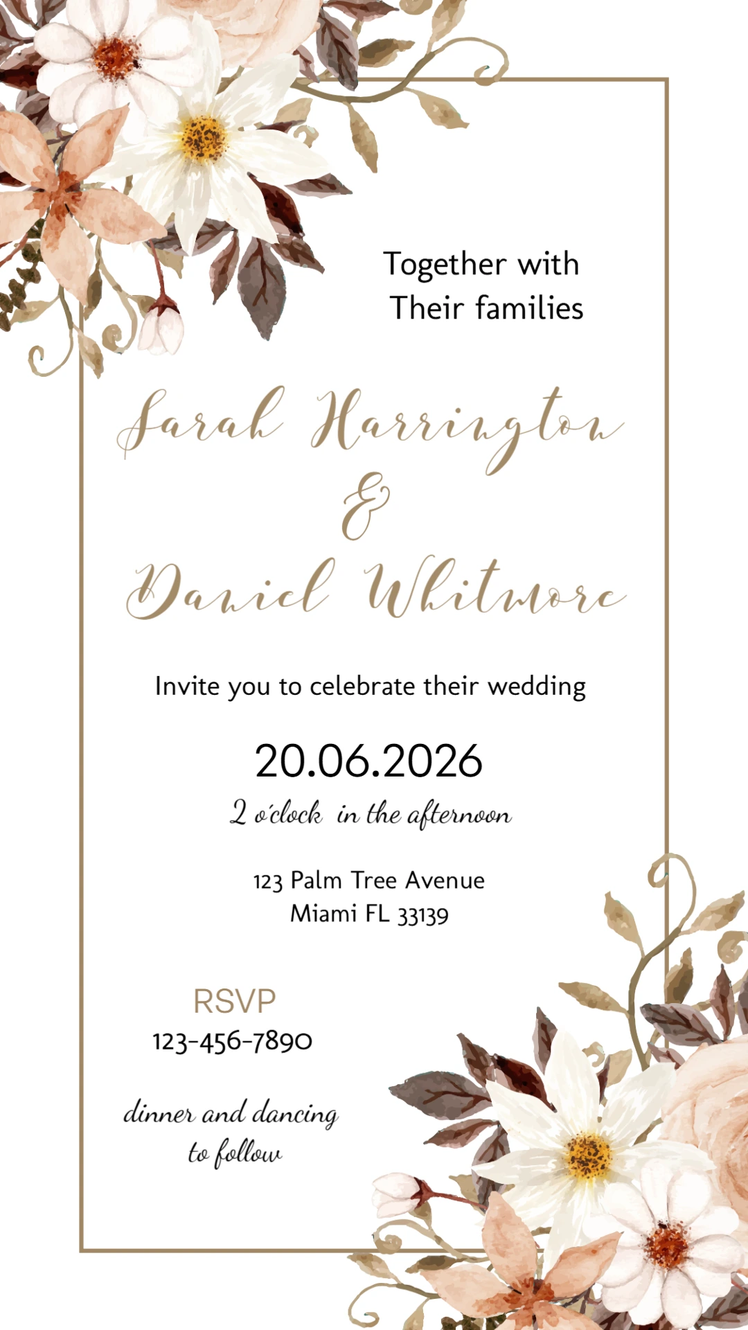Elegant Floral Wedding Invitation | Editable Digital Template