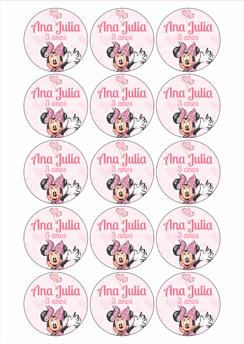 Adesivo de Aniversário Minnie Rosa para Editar Online